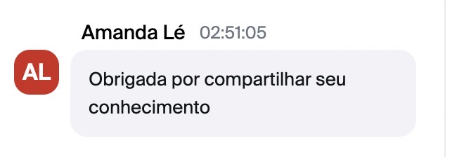 Amanda Lé: Obrigada por compartilhar seu conhecimento