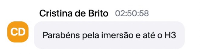 Cristina de Brito: Parabéns pela imersão e até o H3